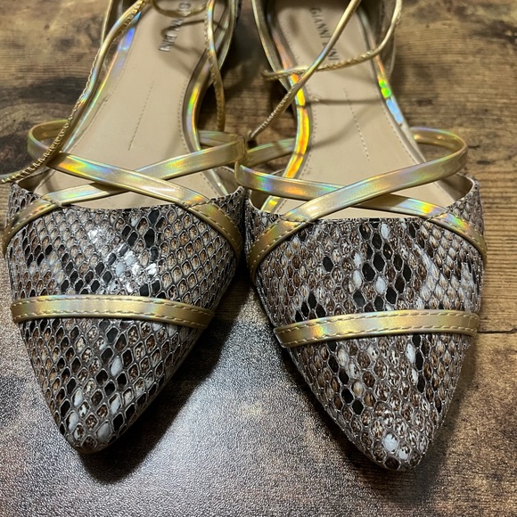 Gianni Bini Gold Dorsay Ankle Tie Flats - Picture 5 of 6